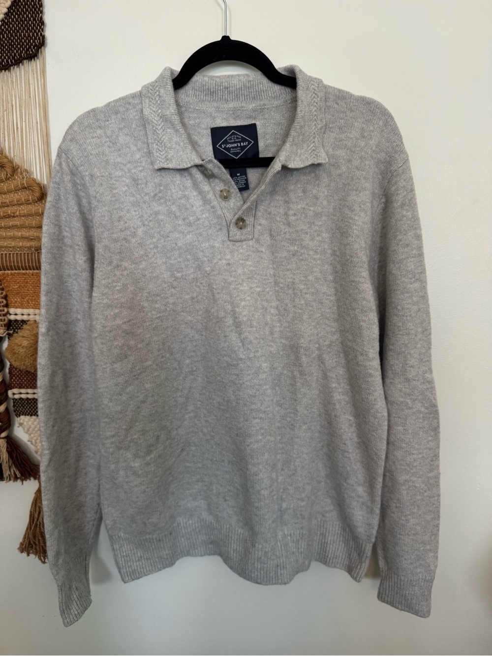 St. John's Bay Heather Grey Knit Polo Sweater - Men's M - Picture 4 of 5